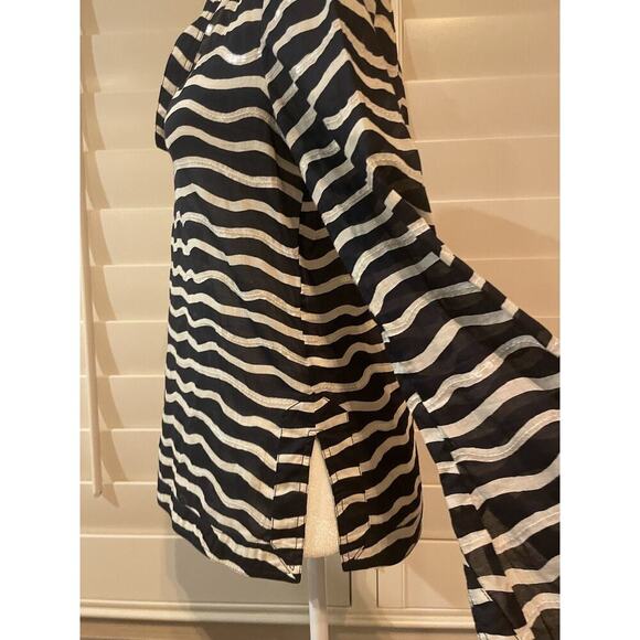 Tory Burch Sequined Tunic Top Navy White Striped Long Sleeve Blouse Popover 2 XS - Picture 12 of 14